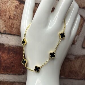 Stainless Steel Gold and Black Clover Bracelet